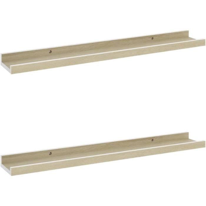 Étagères Murales 2 Pcs Blanc Et Chêne Sonoma 60X9X3 Cm Mdf Etagères Suspendues Facile À Nettoyer Tablettes Murales Décoration[H4336]