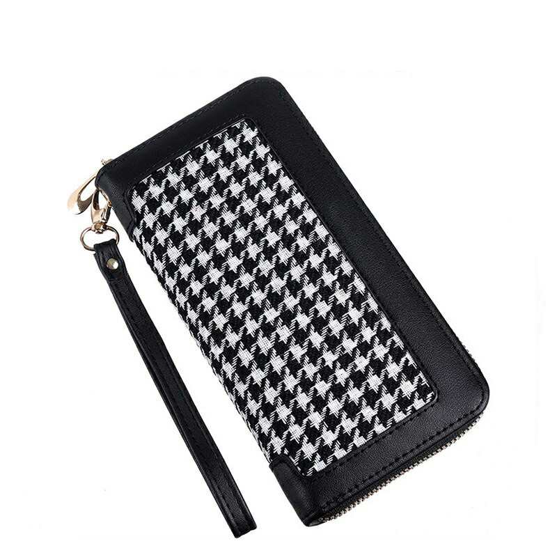 Portefeuille long tendance pour femme, grande capacité, pochette à carreaux, porte-monnaie, sac à main de luxe en cuir PU pour téléphone, porte-cartes