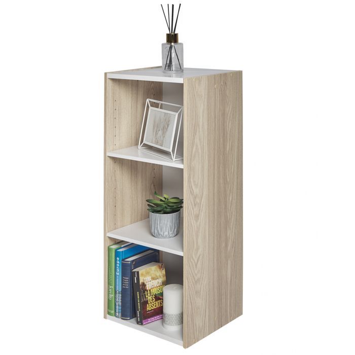 Iris Ohyama, Meuble de rangement, Bibliothèque/ 3 Etagères modulables, UB-9035, Marron Clair, L29 x P34.7 x H88.2 cm