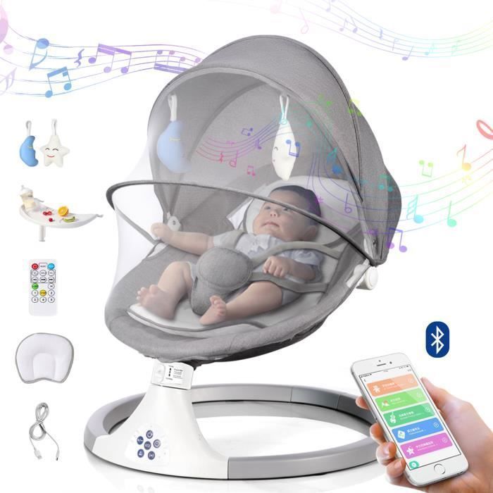 Columpio/hamaca eléctrico 3 en 1 para bebé con control remoto, mesa de comedor, 5 modos de balanceo, temporizador y música Bluetooth - Gris
