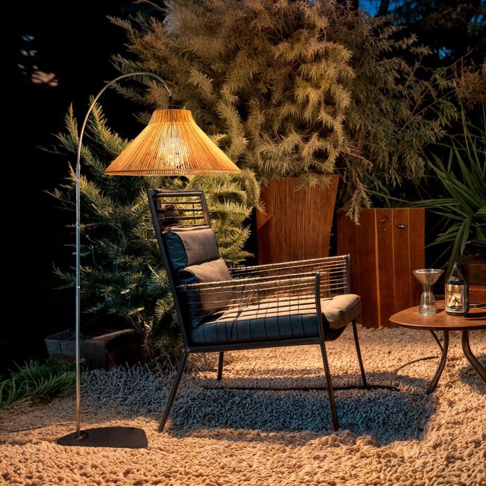 Lampada da terra per esterni Montreal in metallo naturale e corda