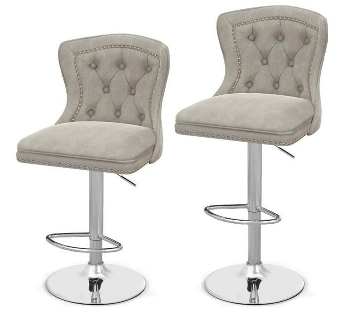 Tabourets de Bar Lot de 2 - RELAX4LIFE - Réglable en Hauteur 67-87CM- Pivotant à 360° - Chaise en Velours - Pied en Métal - Gris