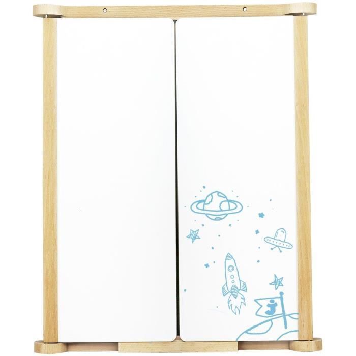 JEUJURA Wandtapijt met drieluik van natuurlijk hout - Centraal paneel van leisteen en krijt/vilt, inclusief accessoires, 82x56 cm