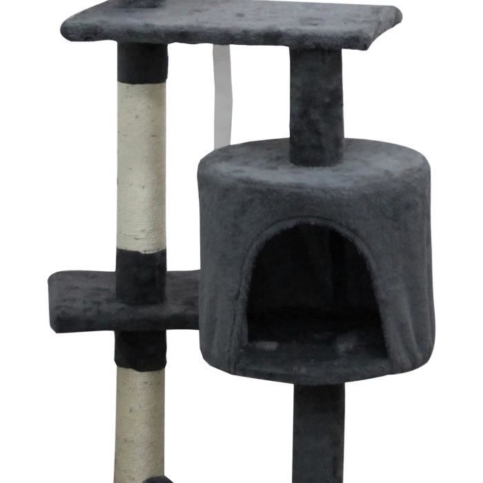 JASPER Grijze Krabpaal 40 x 40 x 114 cm - 3 platforms, 1 schuilplaats, krabpalen