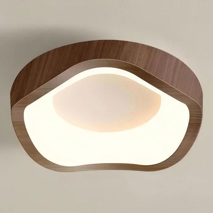 Lámpara de techo LED de estilo moderno WOTTES - 12W Blanco cálido IP54 Impermeable Lámpara de techo de madera para baño - 1 unidad Nogal Ø20CM