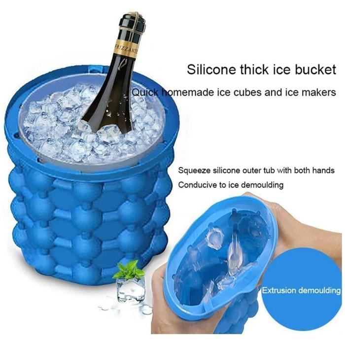 Cubitera y nevera portátil - Ice Cube Maker 305 - Silicona - Doble cámara 2 en 1 - Portátil (Azul)
