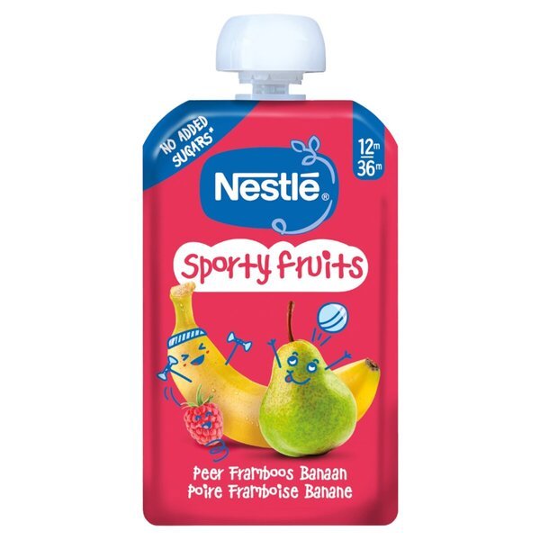 Nestlé vrečka za stiskanje športnega sadja s hruško, malino in banano 12+M<br>110g