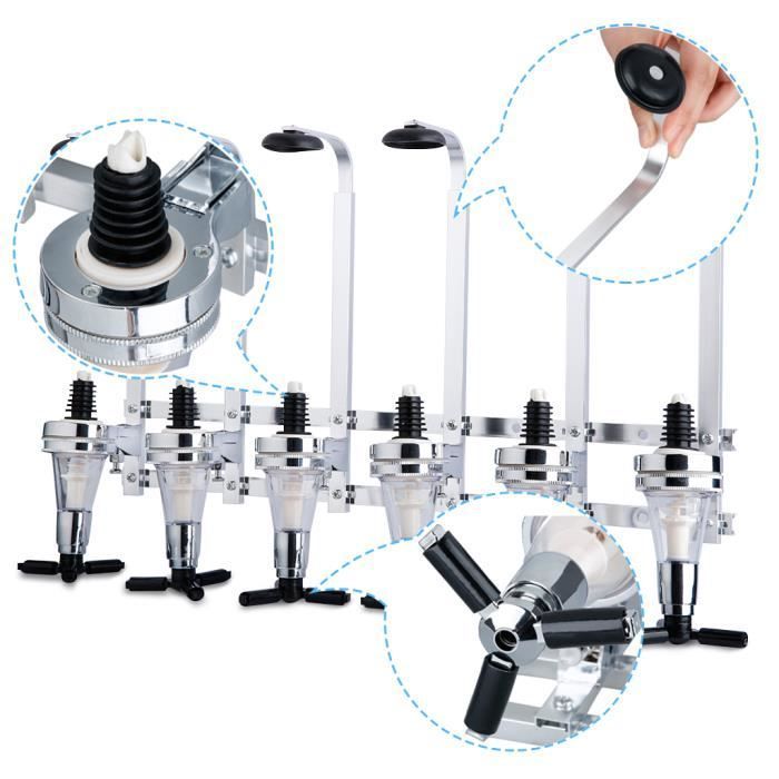 Dispensador de bebidas de pared de 6 vías, soporte para botellas, base y dispensador para mayordomo de bar