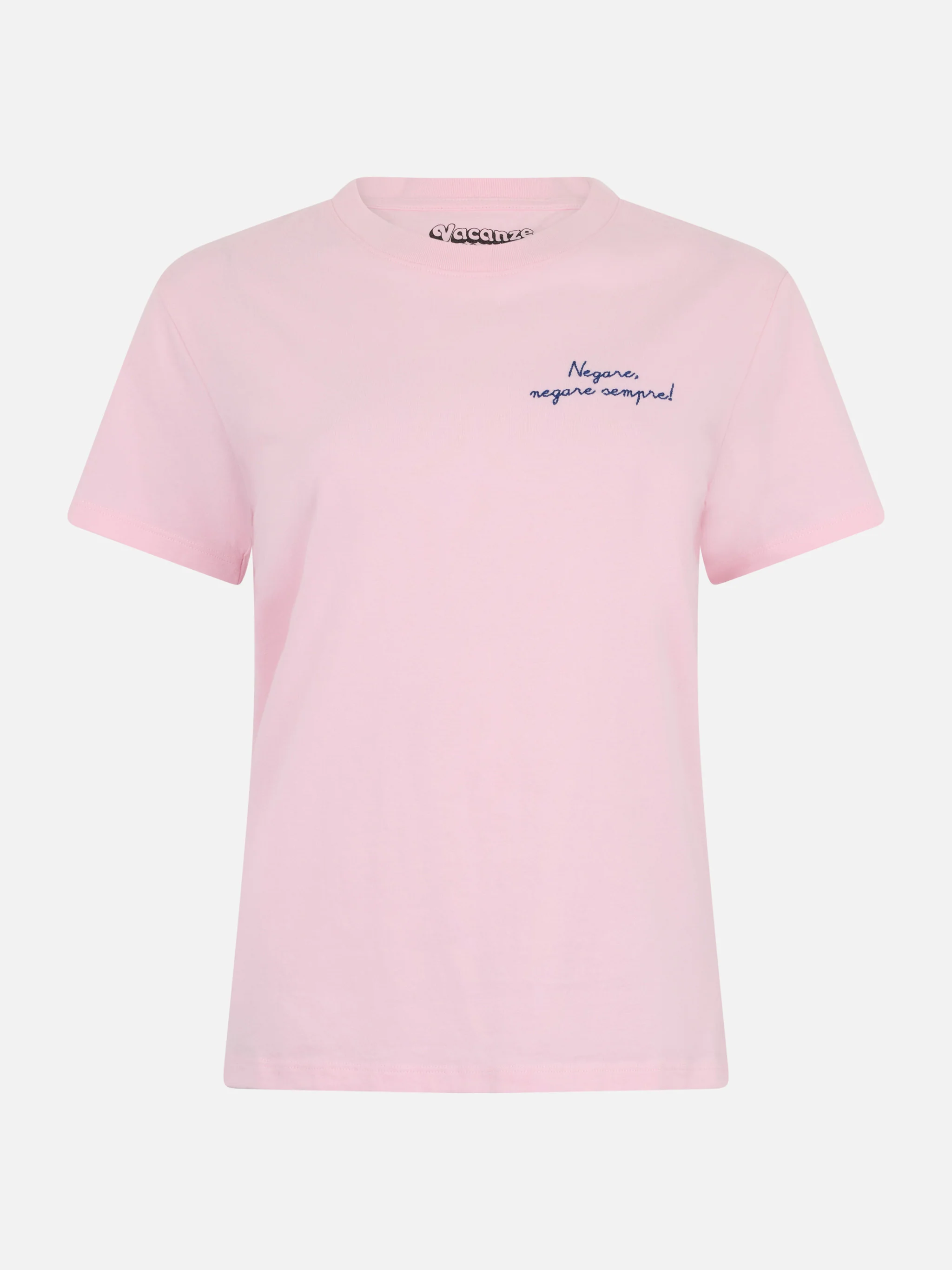 Emilie dames T-shirt van zwaar katoen in roze met geborduurde tekst 