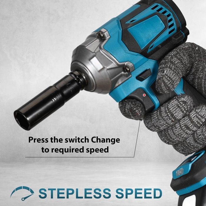 Llave de impacto eléctrica inalámbrica de 1/2 pulgada y 1200 N·m - Sin escobillas - Con 2 baterías de 3,0 Ah - 6700 rpm/7200 ipm - 8 ajustes de velocidad