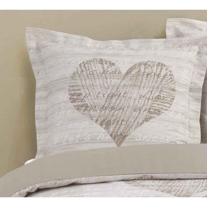 VISION Alice Duvet Cover Set - 100% Cotton - 1 Duvet Cover 220 x 240 cm + 2 Pillowcases 65 x 65 cm - Beige and White