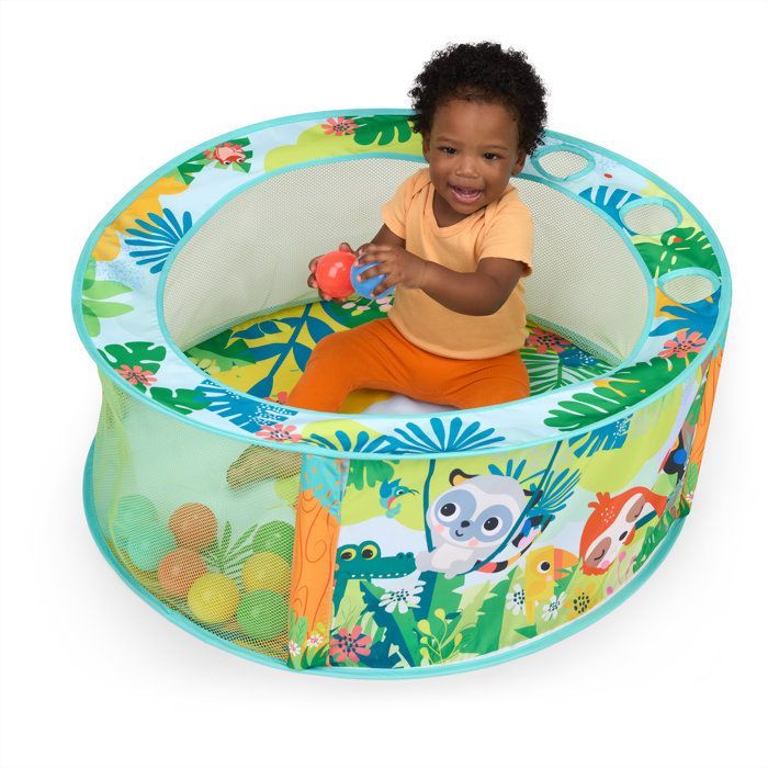 BRIGHT STARTS - Piscina di palline pieghevole a tema foresta pluviale con borsa per il trasporto inclusa, 20 palline