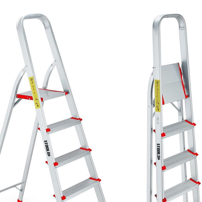 Scala a 4 gradini BM TOOLS BMT-ESC4-ALU - Altezza di lavoro: 79 cm - Compatta e facile da riporre - Realizzata in alluminio