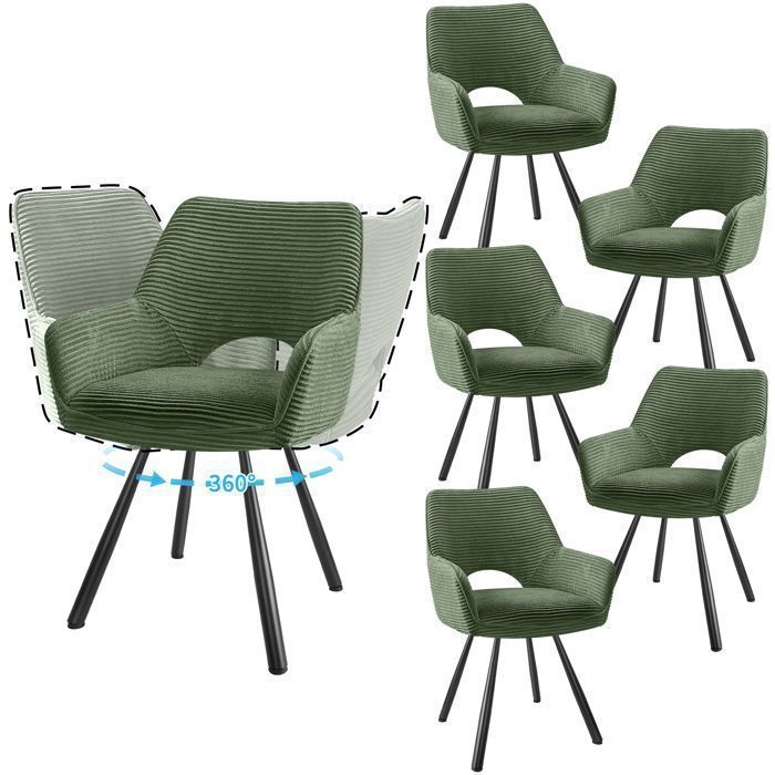 WAFTING Lot de 6 Chaises de Salle à Manger, Fauteuil Pivotantes avec Accoudoirs, Rembourrées avec Dossier en Velours,Vert