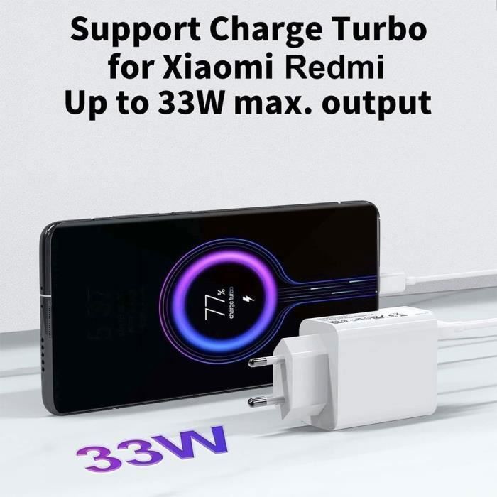 Cargador rápido de 33 W - EFCONNECTION - Cable USB-C de 1 metro y 6 A - Compatible con Xiaomi 15t/15tPro/15/14/14/13