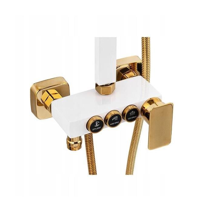 Colonne de Douche avec Mitigeur SILLA - Ensemble de Douche avec Réglable en Hauteur - Vintage Blanc/Doré - BR2348