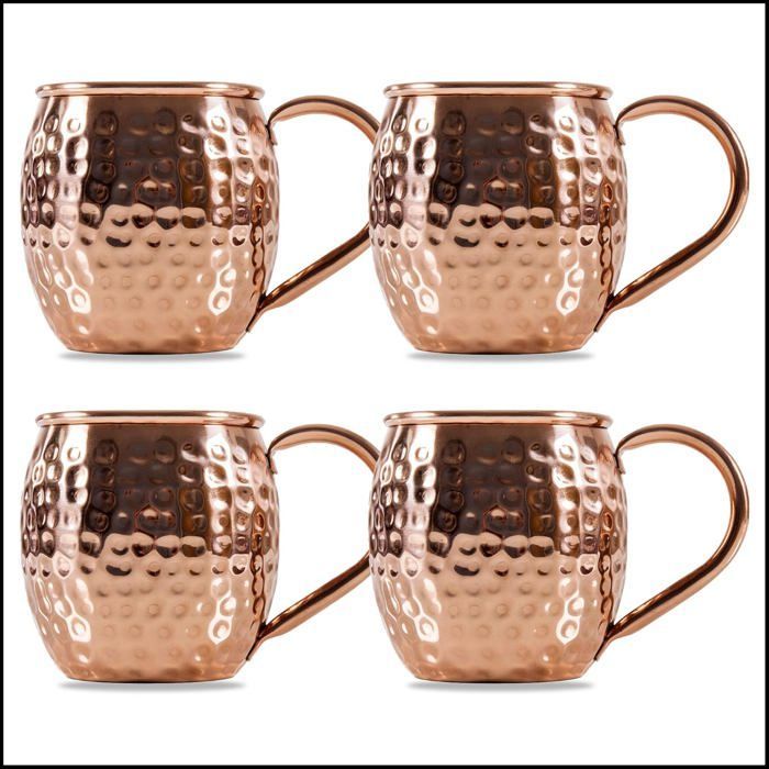 Tazas para Moscow Mule de Sir Finley Monkey (juego de 4), tazas de cobre martillado, mantienen los cócteles fríos por más tiempo, regalo original de taza de cobre