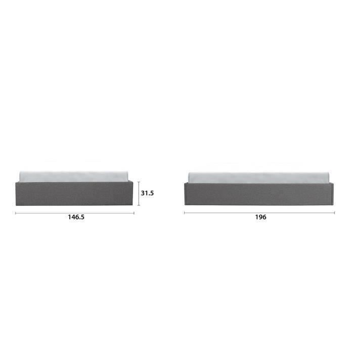 Cama con almacenamiento para adultos ECLIPSE 140x190 cm - Tela gris claro - Base de láminas incluida