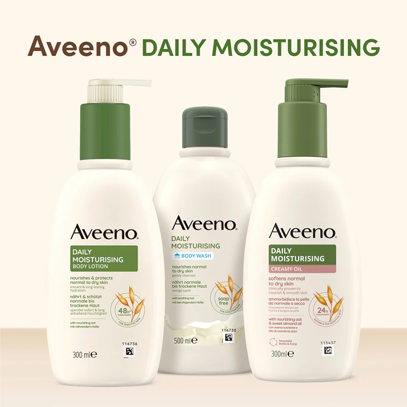 Aveeno Tägliche Feuchtigkeitspflege macht trockene Haut geschmeidig – sanfte Körpermilch