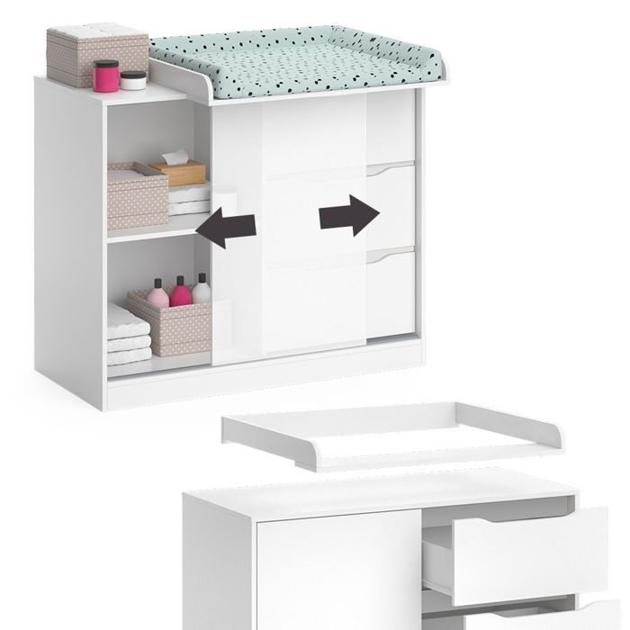 Commode à langer Ruben 113x93cm avec plan à langer Blanc Vicco 40575