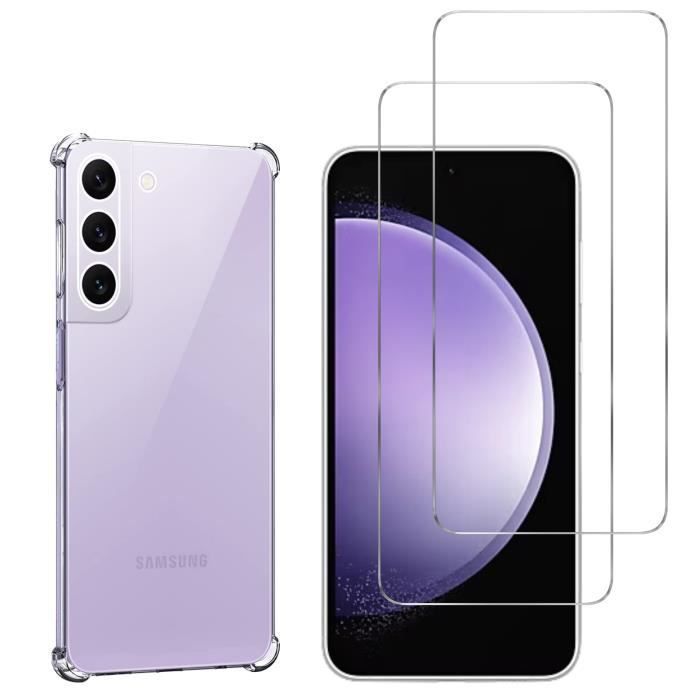 Shockproof case - Phonillico - Samsung Galaxy S23 FE - Soft silicone - 2 tempered glass screen protectors - Reinforced protection