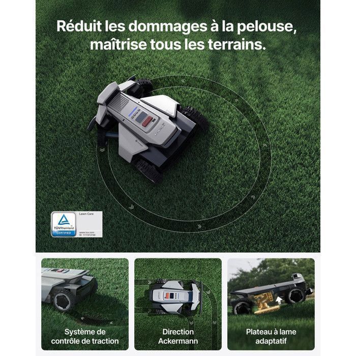 Segway Navimow X420 Robot tondeuse+Garage X, sans fil périphérique 2000 m², AWD+NRTK+Vision 360°, pente 84 %, cartographie auto