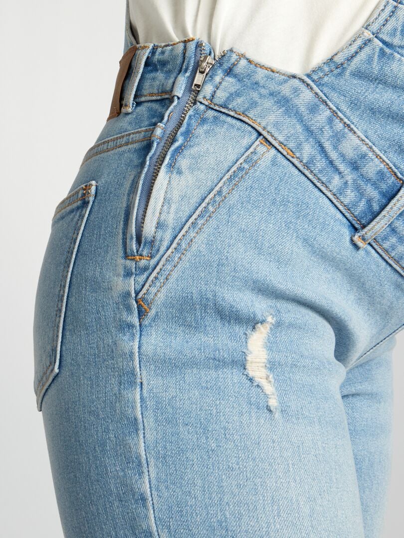 Macacão jeans elástico para gestantes - AZUL