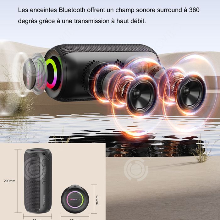 Altavoz estéreo Bluetooth INN de 3600 mAh resistente al agua con micrófono incorporado y luces LED.