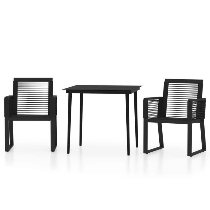 BURKE 3-Piece Garden Dining Set - Black - Table 80x80x74 cm - Chair 53x57x77 cm - PVC Rattan