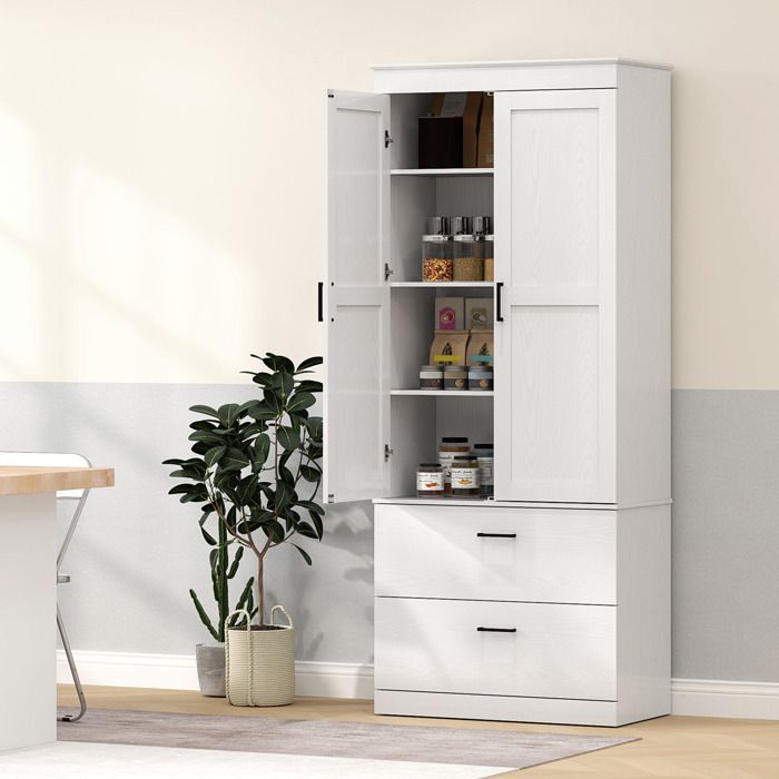 Armoire de cuisine HOMCOM buffet cuisine vaisselier meuble de rangement moderne avec placard 2 tiroirs et étagères réglables, crème