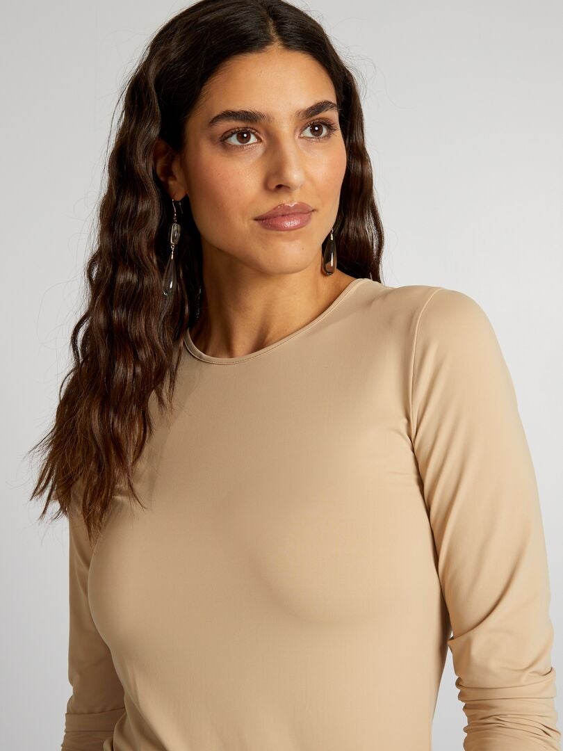 Camiseta de malha elástica - BEGE