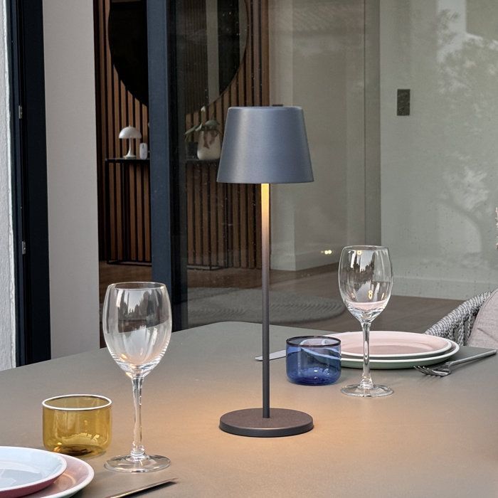 Lampe de table sans fil - LUMISKY - KELLY ROCK - Aluminium gris - LED blanc dimmable - Rechargeable - H38 cm