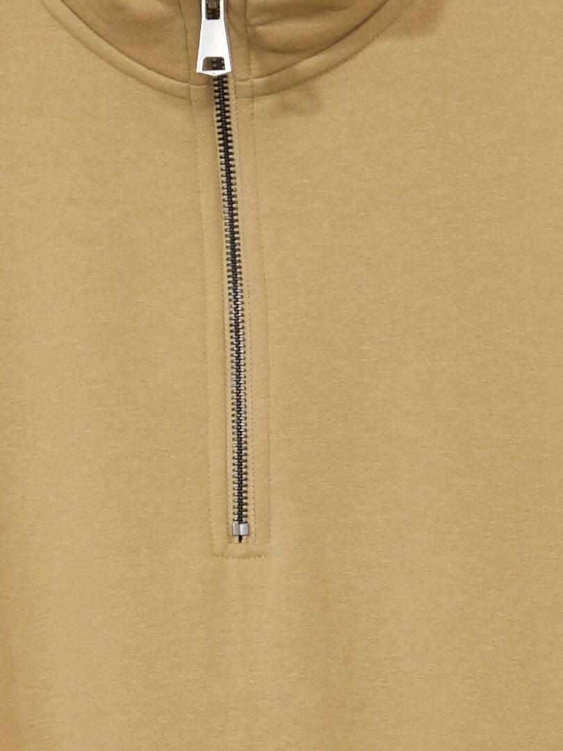 Trui met rits van fleece - BEIGE