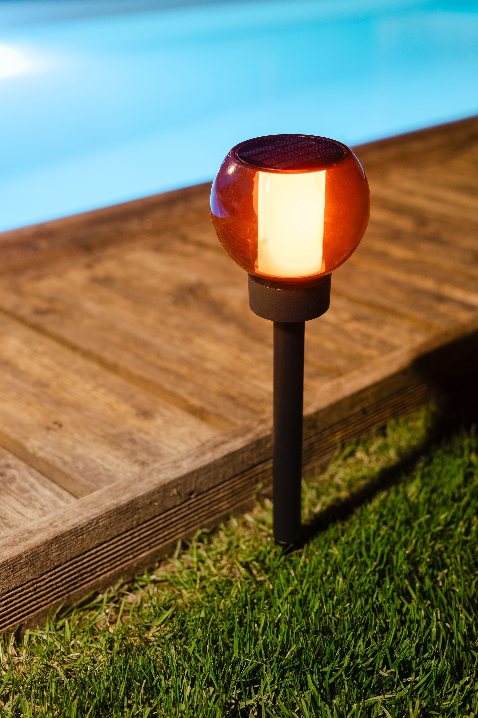 Solarlantaarn - GALIX - G2625 - Natuurlijk vlameffect - 12 SMD-LED's - Amberkleurig - Ø 10,5 cm - H 41 cm - 4 lumen