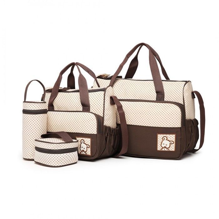 Juego de 5 piezas de bolso cambiador para bebé con cambiador y mosquitera, gran capacidad, bolso cambiador multifuncional, marrón