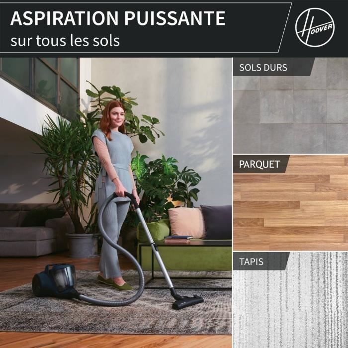 Bagless canister vacuum cleaner - HOOVER - HP110HM - 700 W - 78 dBA - 2 L - Blue