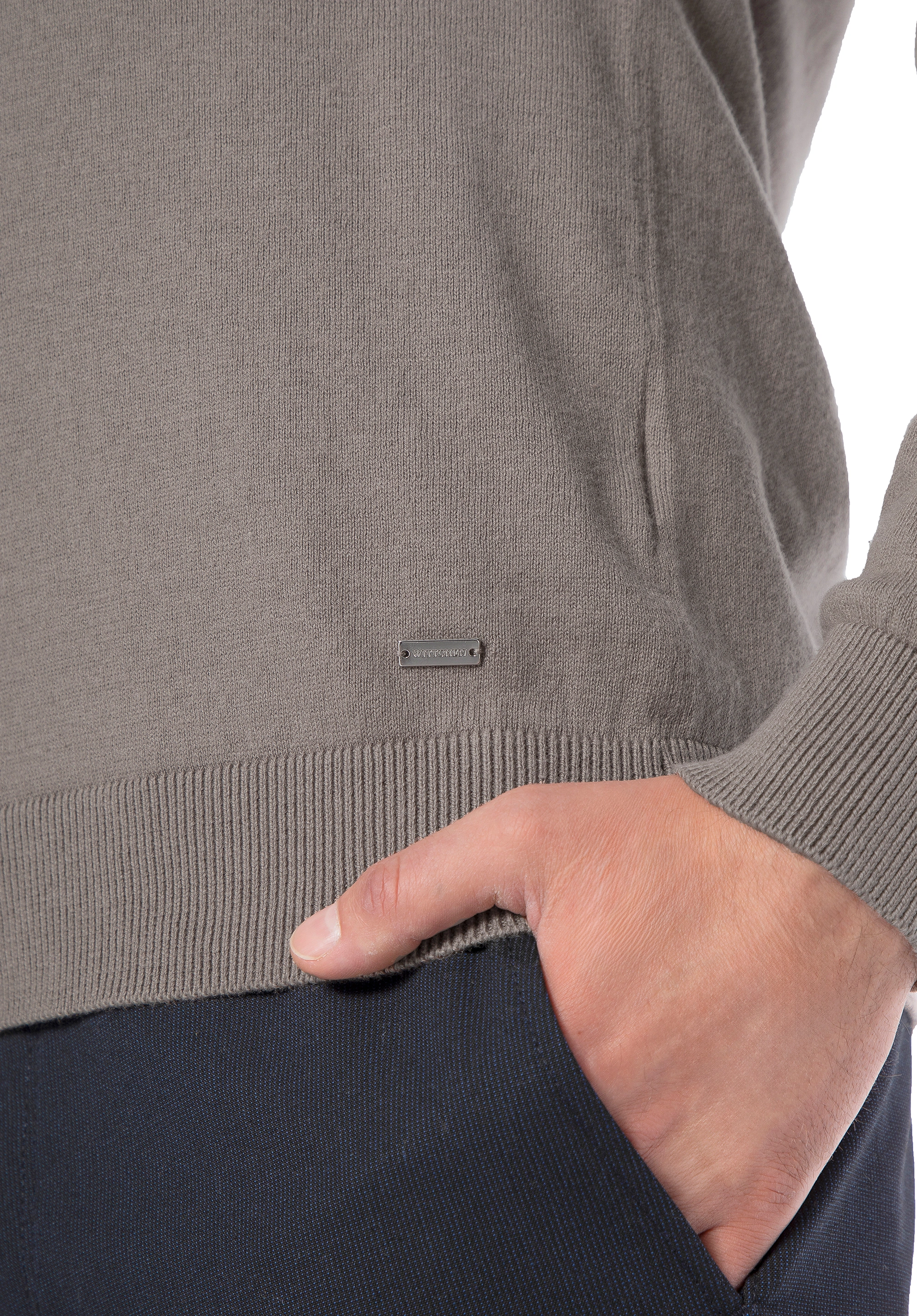 Sweter męski z bawełny z domieszką kaszmiru ciemny beż