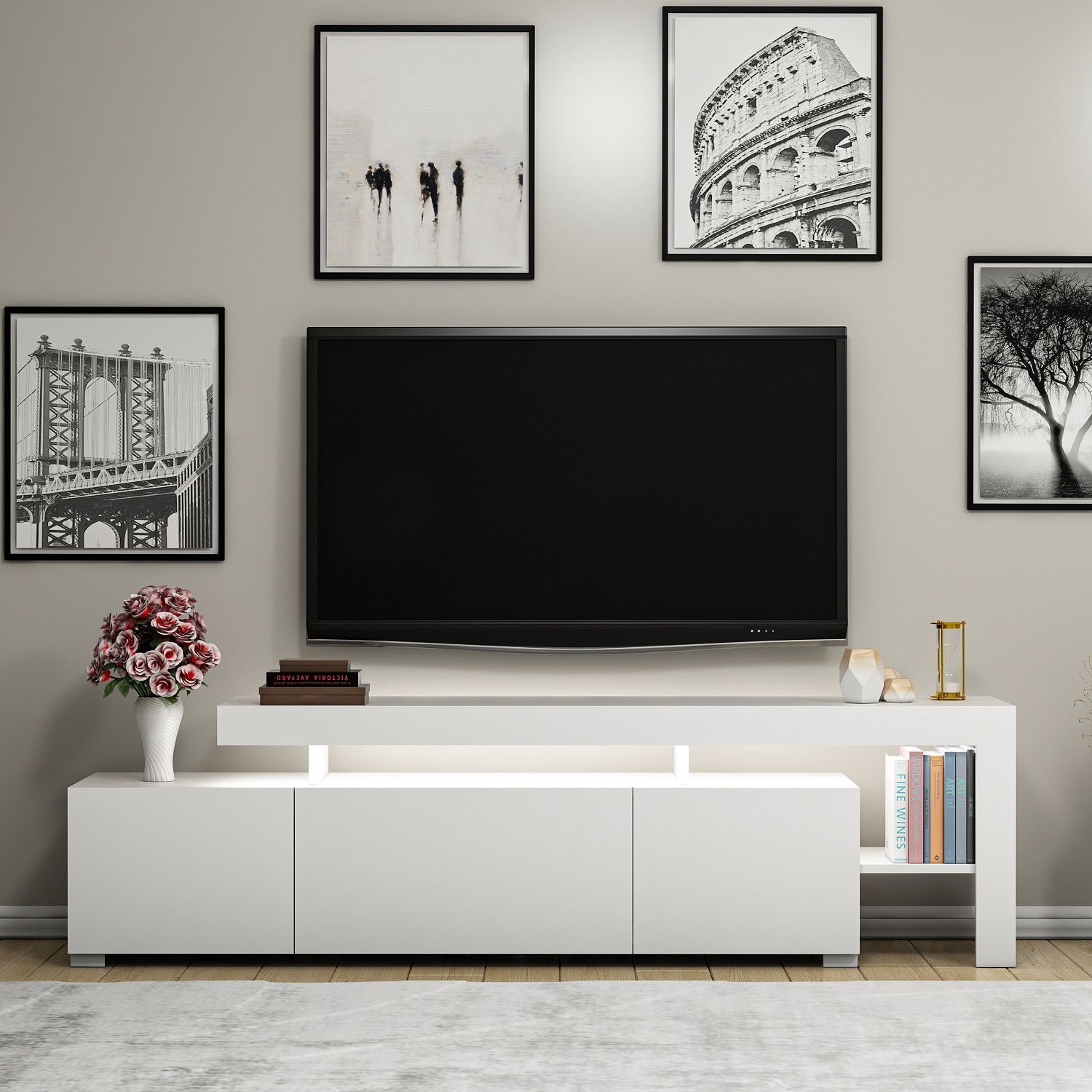TV-Ständer mit LED-Beleuchtung - BELIZ - Weiß - 192 x 53 x 37 cm