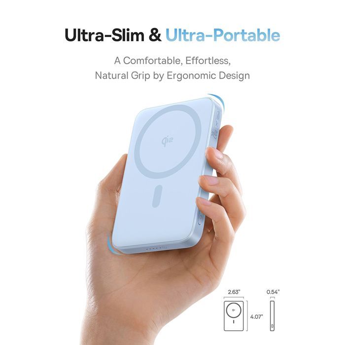 Baseus PicoGo Type-C Powerbank, Qi2, 20W, 5000mAh, met Type-C-kabel (P10076800213-01) - Blauw