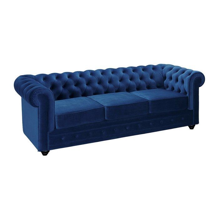 Sofá de 3 plazas y sillón Chesterfield - Terciopelo azul marino