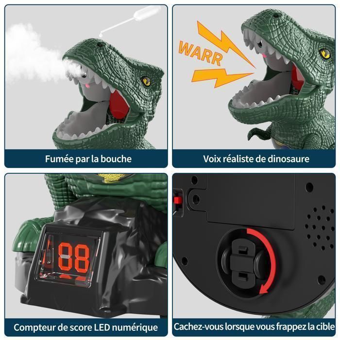 Cible mobile dinosaure jeu de tir ，kukufun，LED， Pistolet bille mousse, Jouet interactif, Jeux pour enfants 6+