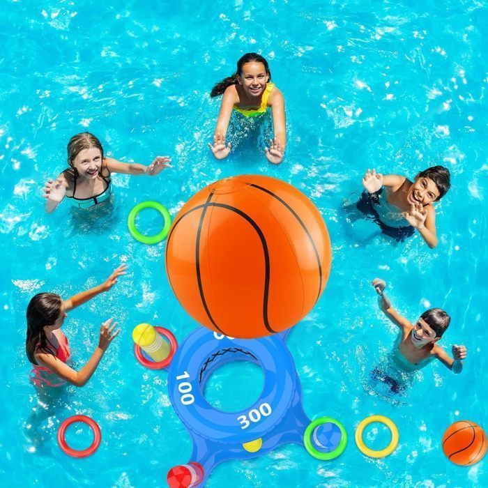 Jeux Piscine Gonflable Panier de Basket Flottant et Jouet Panier de Lancer pour Enfants Adultes Familles PZCC
