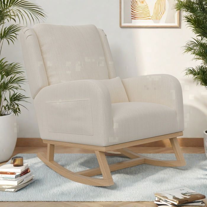 Fauteuil à Bascule - Beige - Accoudoirs - Poches de rangement - Design Scandinave