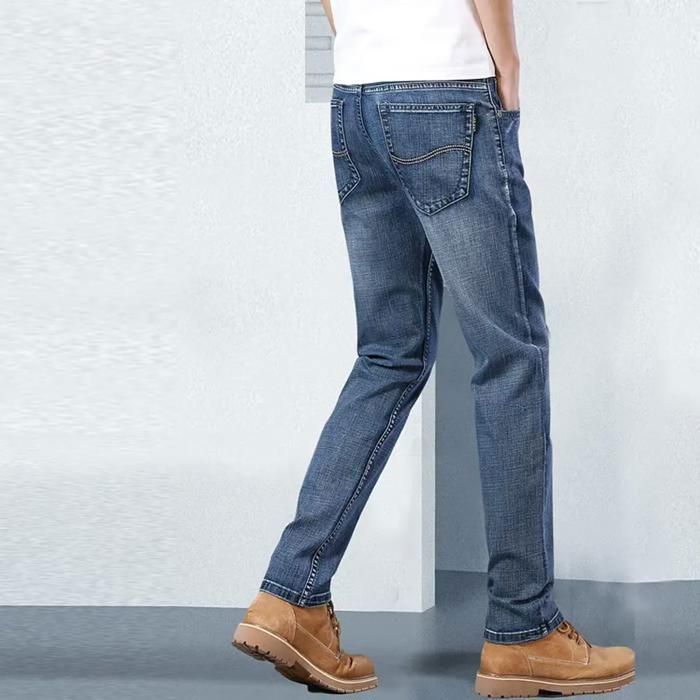 Pantalones vaqueros FUNMOON para hombre, pierna recta elástica, estilo casual de negocios, corte ajustado premium.