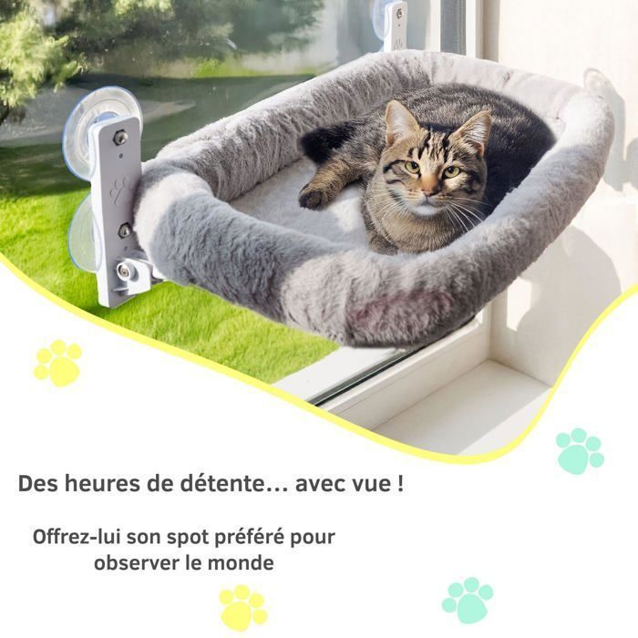 AIMOONSA Grijze Kattenraamhangmat - Wasbaar kussen, sterke zuignappen, draagvermogen tot 18 kg