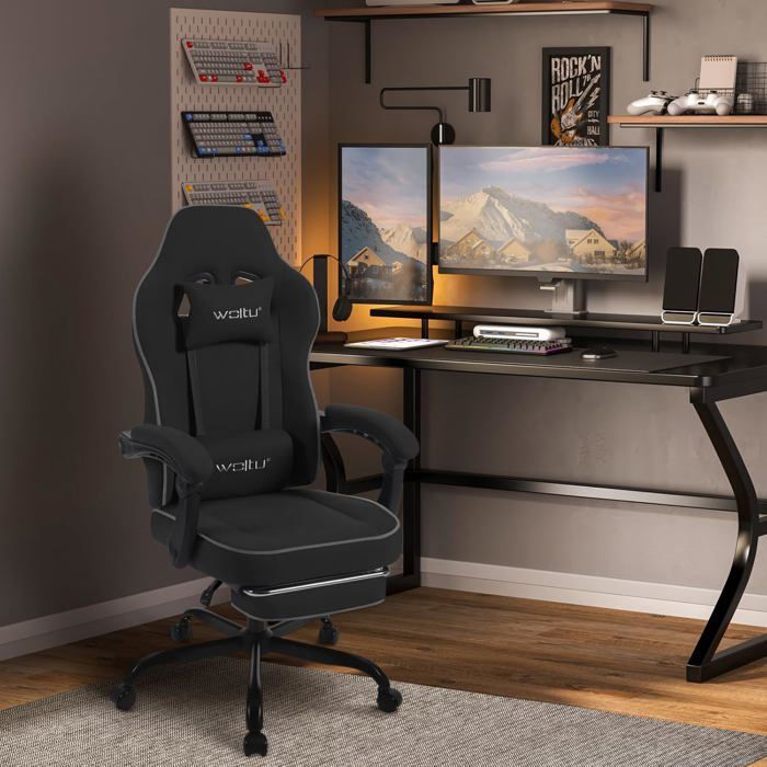 WOLTU Gamingstoel, Gamingfauteuil, Pocketveringkussen, Lendensteun, Technisch textiel, Zwart W0ATT0611