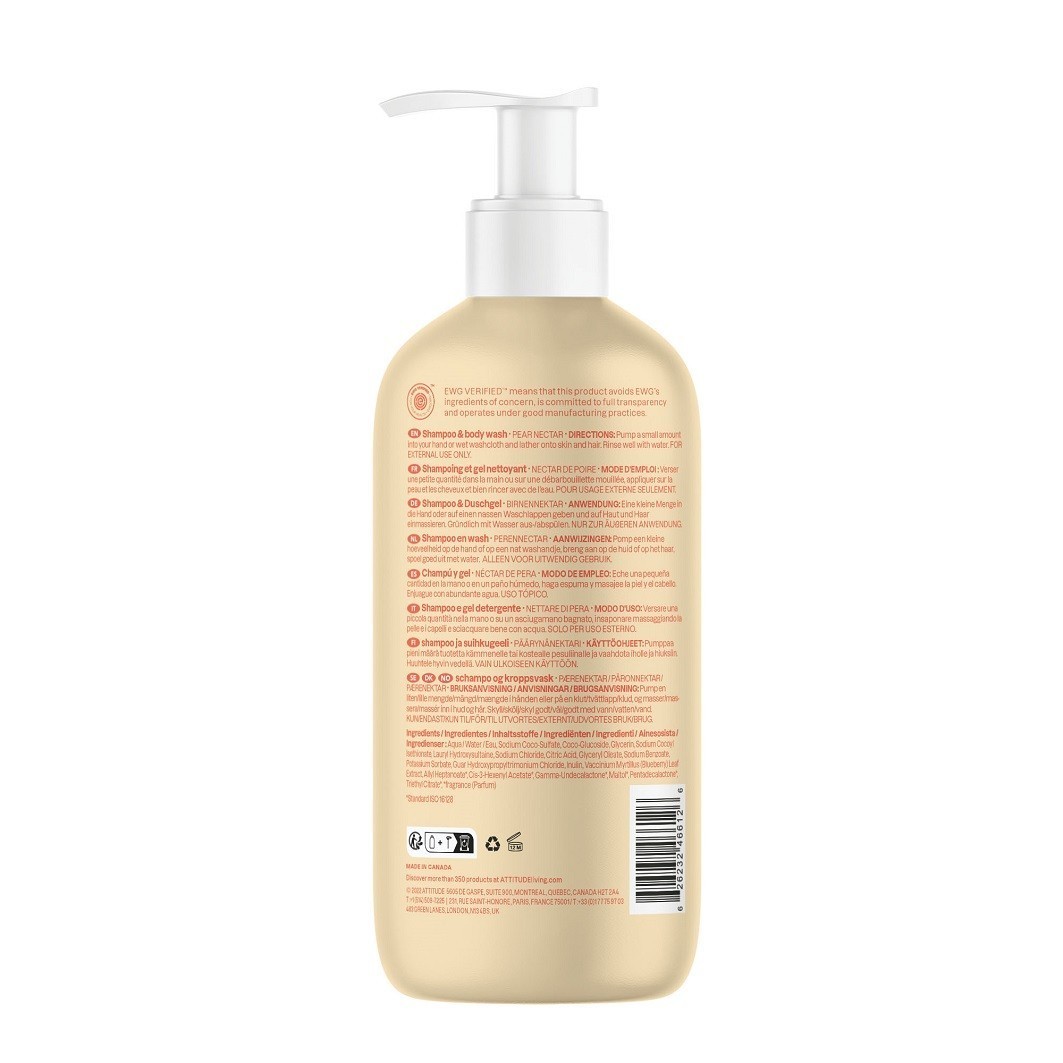 Attitude All-in-One Care 2v1 šampón a sprchový gél hruška a nektár - 473 ml