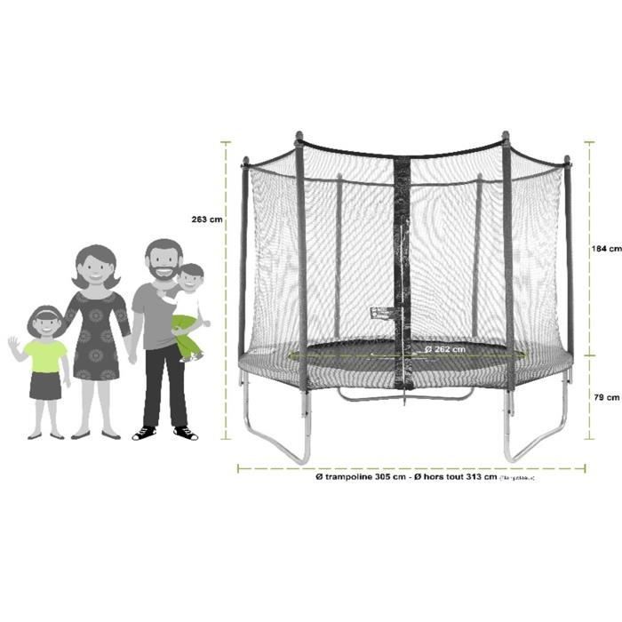KANGUI Twin Trampoline Ø 305cm - Green - with net, ladder, and protective cover
