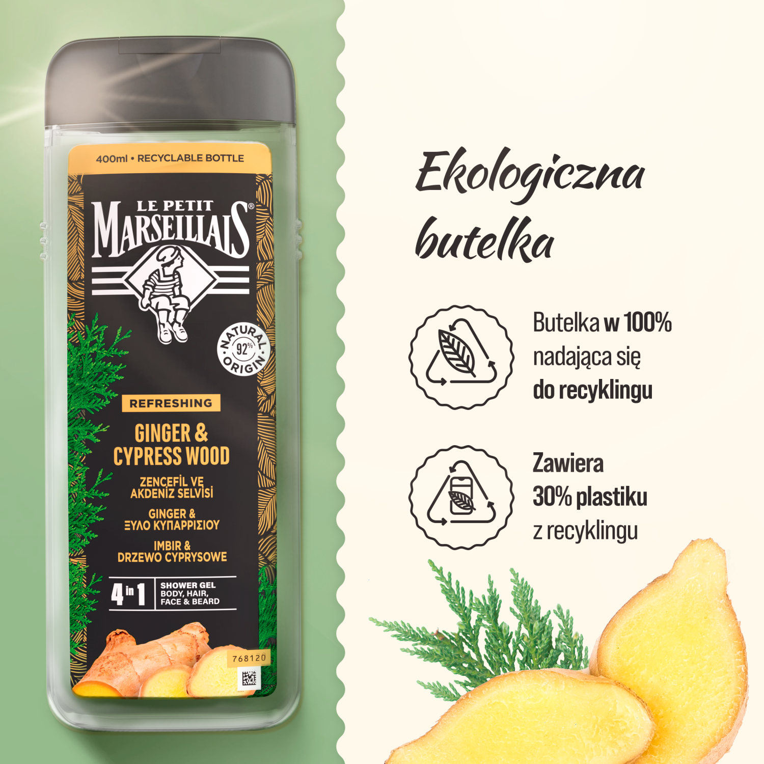 Gel doccia per uomo Le Petit Marseillais 400 ml