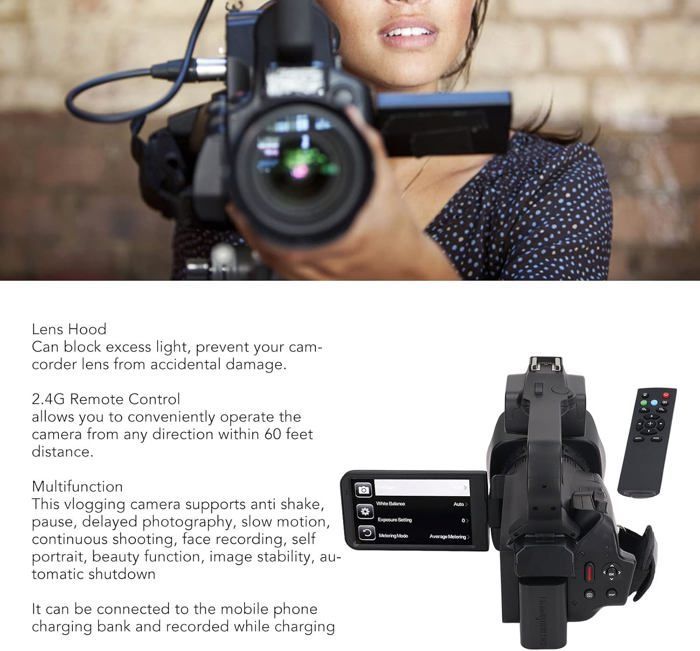 Caméscope Caméra Vidéo 4K Ultra Hd,Zoom Numérique 18X 3.0In Ips Écran Tactile Wifi 2.4G Vlogging Enregistreur Vidéo,Avec Microphon